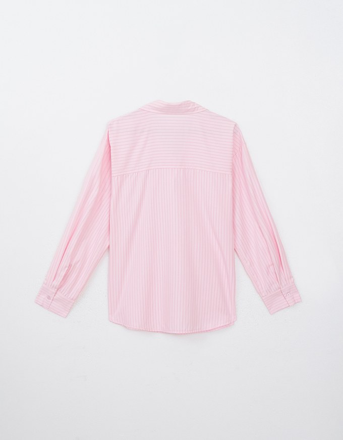 Loose Striped Blouse With Bow Embroidery