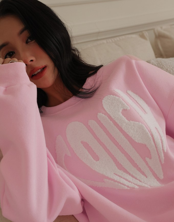 Oversized Letter Embroidered Crew Neck Sweater