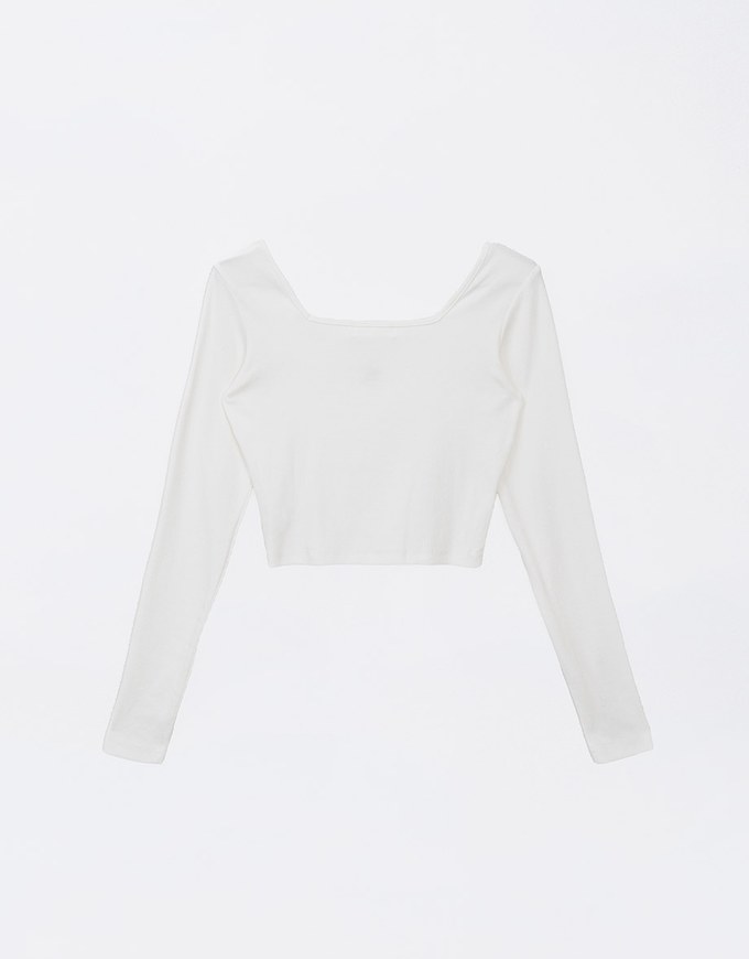 AIR SPACE Logo Long Sleeve Square Neck Ribbed Top