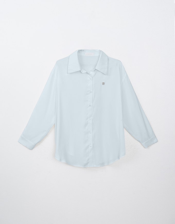 Basic Long Sleeve Button Up Straight Blouse With Air Space Logo Embroidered