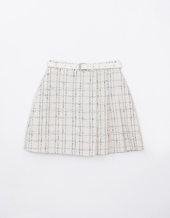 Classic Plaid Woolen Mini Skirt (with Belt)