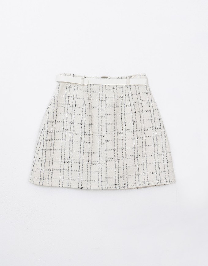 Classic Plaid Woolen Mini Skirt (with Belt)