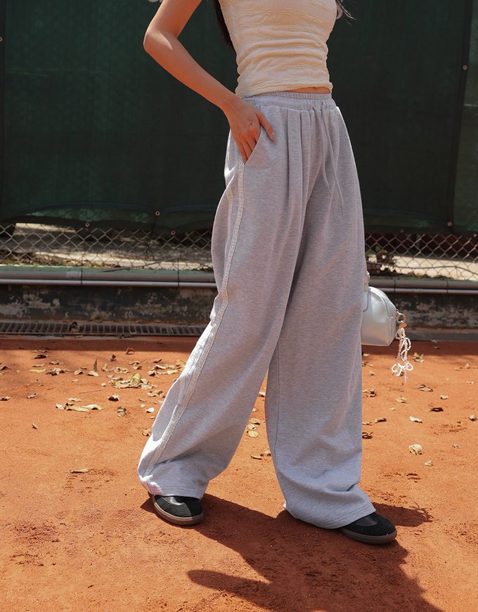 Side Lace Drawstring Sweat Long Pants