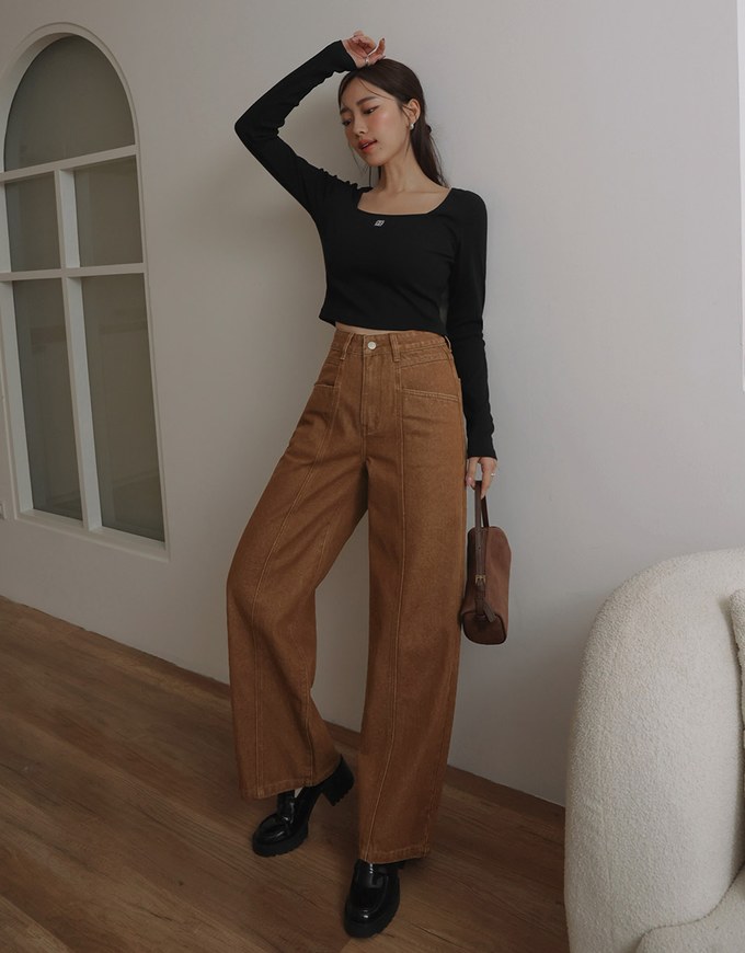 Heavyweight Washed Jeans Denim High Waisted Wide Pants Culottes