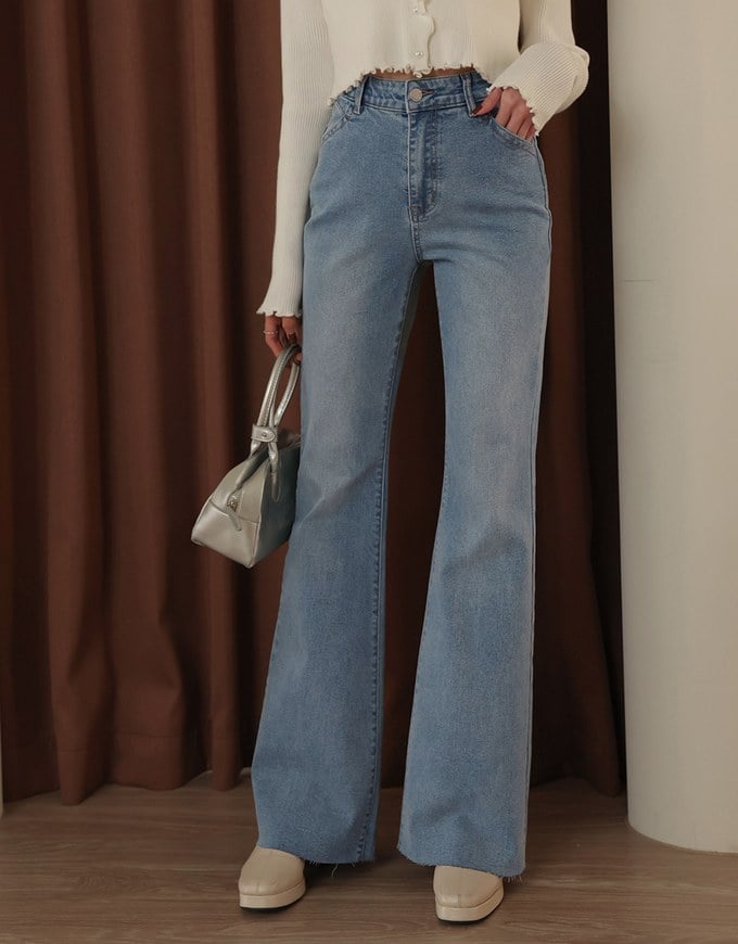 Vintage Washed High Waist Jeans Denim Flare Pants