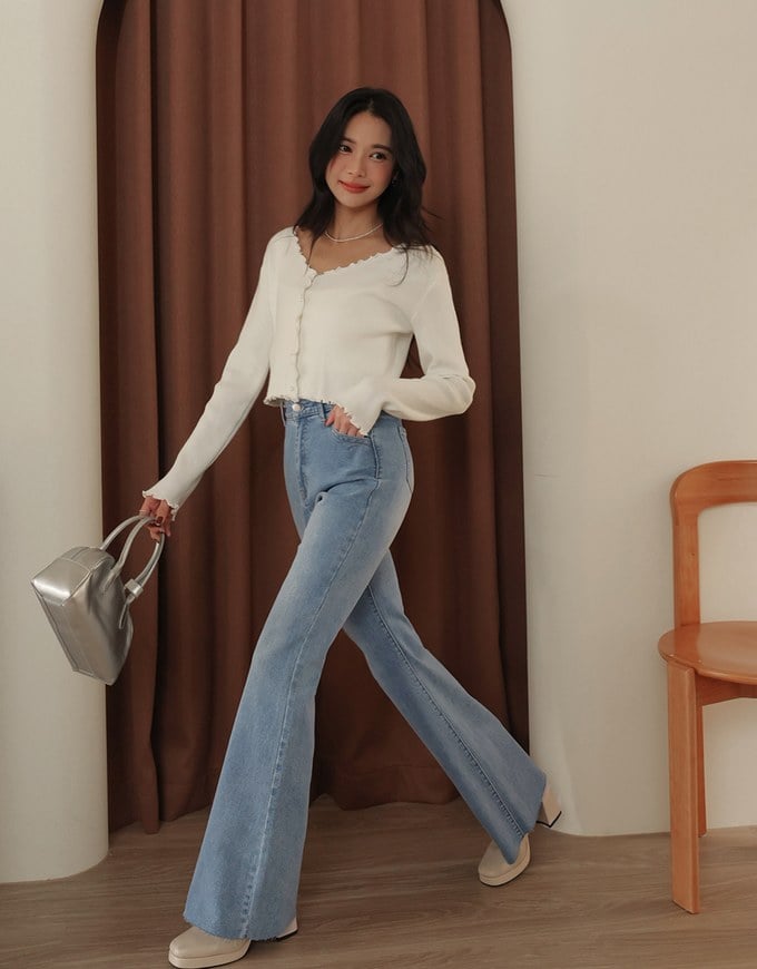 Vintage Washed High Waist Jeans Denim Flare Pants