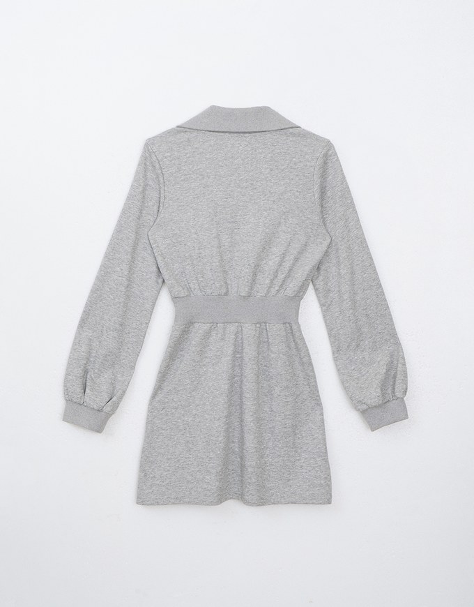 Collared Sweatshirt Dress with Pockets and Zipper Closure