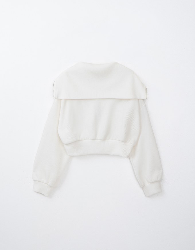 Soft Knit Sailor Collar Zipper Cropped Jacket