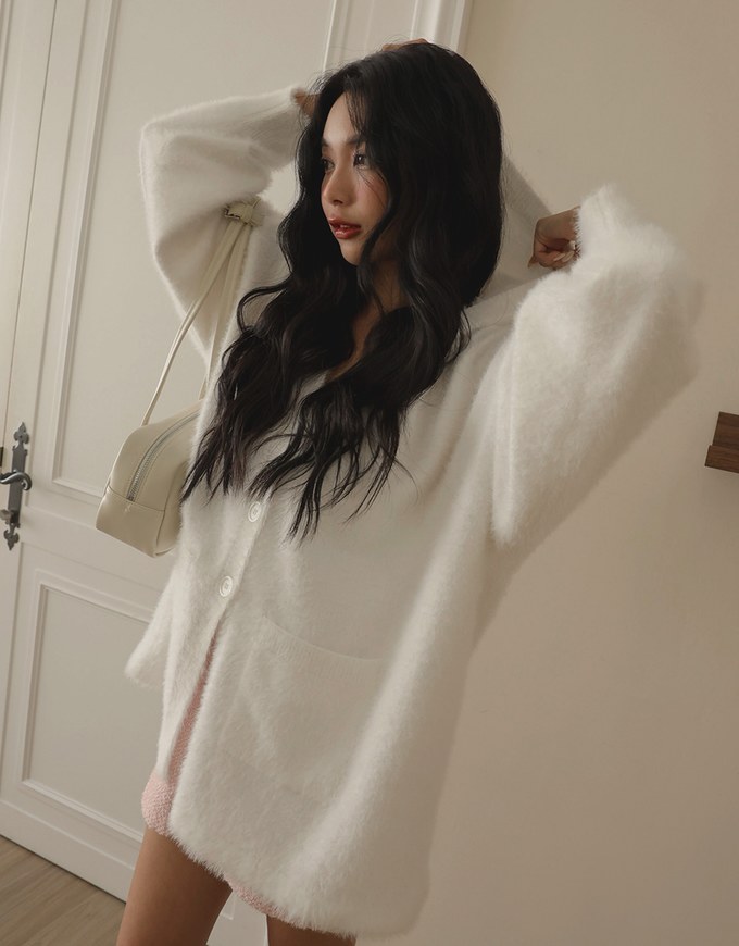 Oversized Mohair Hooded Jacket with Pockets