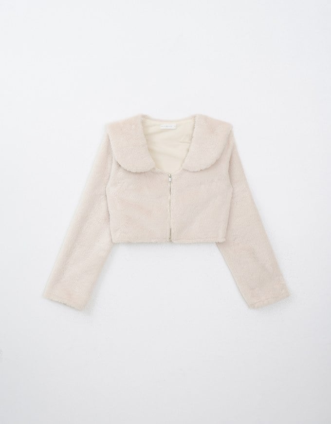 Fluffy Zipper Front Cropped Jacket