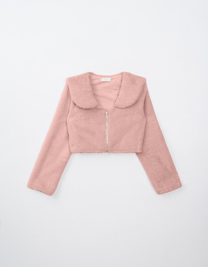 Fluffy Zipper Front Cropped Jacket