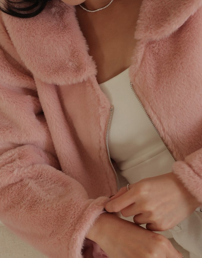 Fluffy Zipper Front Cropped Jacket