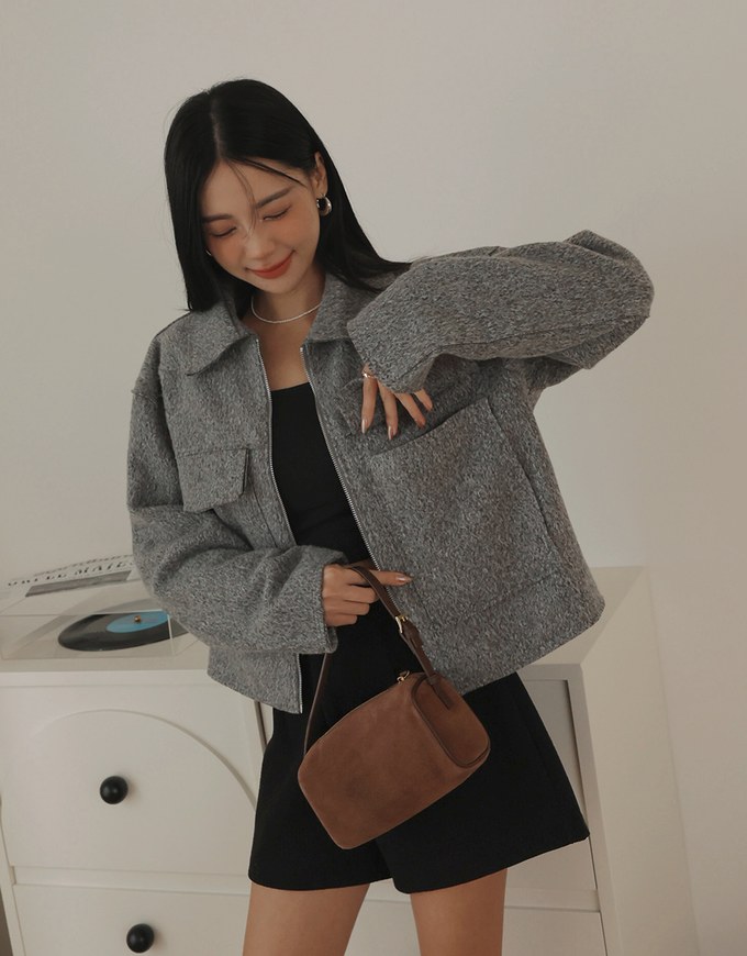 Double Pocket Woolen Casual Loose Zipper Jacket