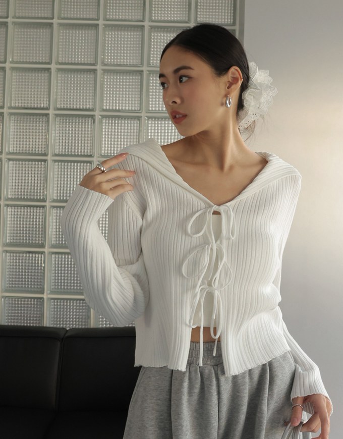 Sailor Collar Tie Knit Top