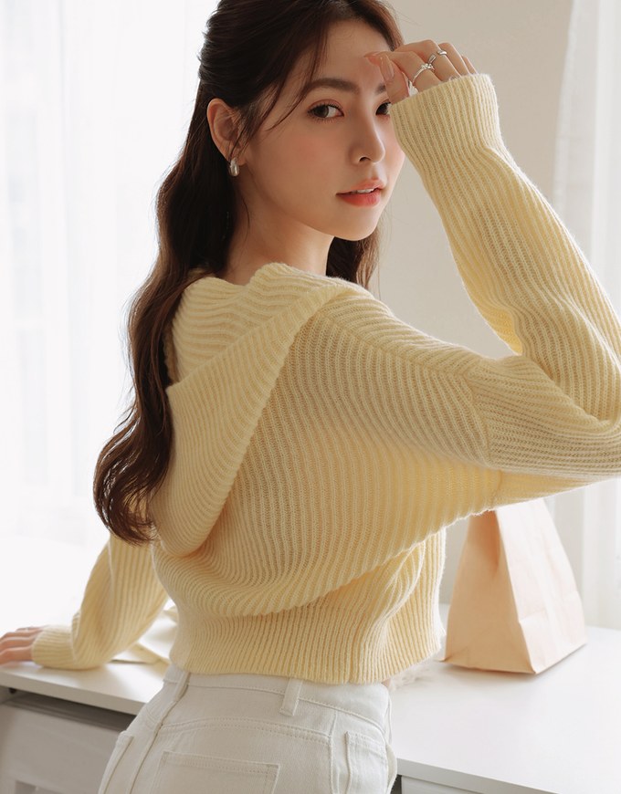 Hooded Cropped Knit Top