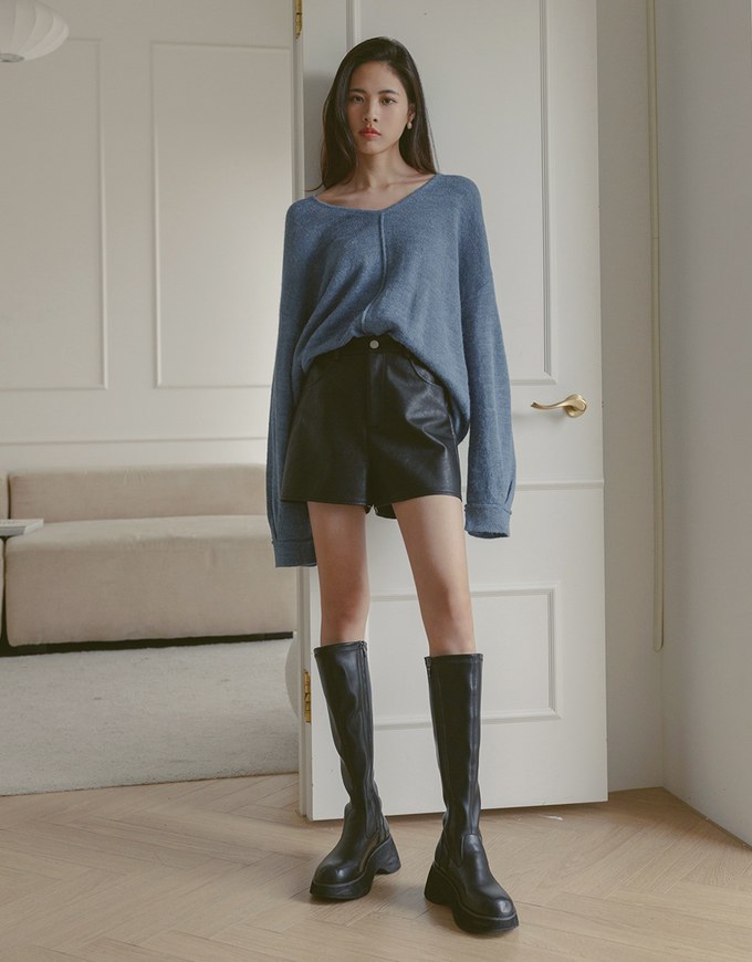 Solid Color Knit Oversized Sweater