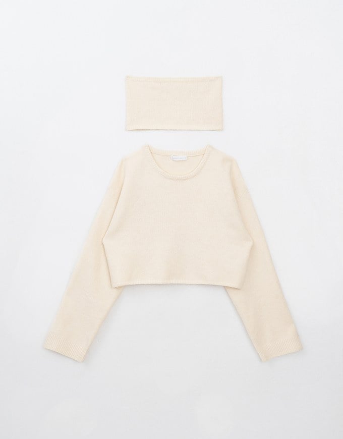 Long Sleeve Soft Knit Top (with Neck Scaft)