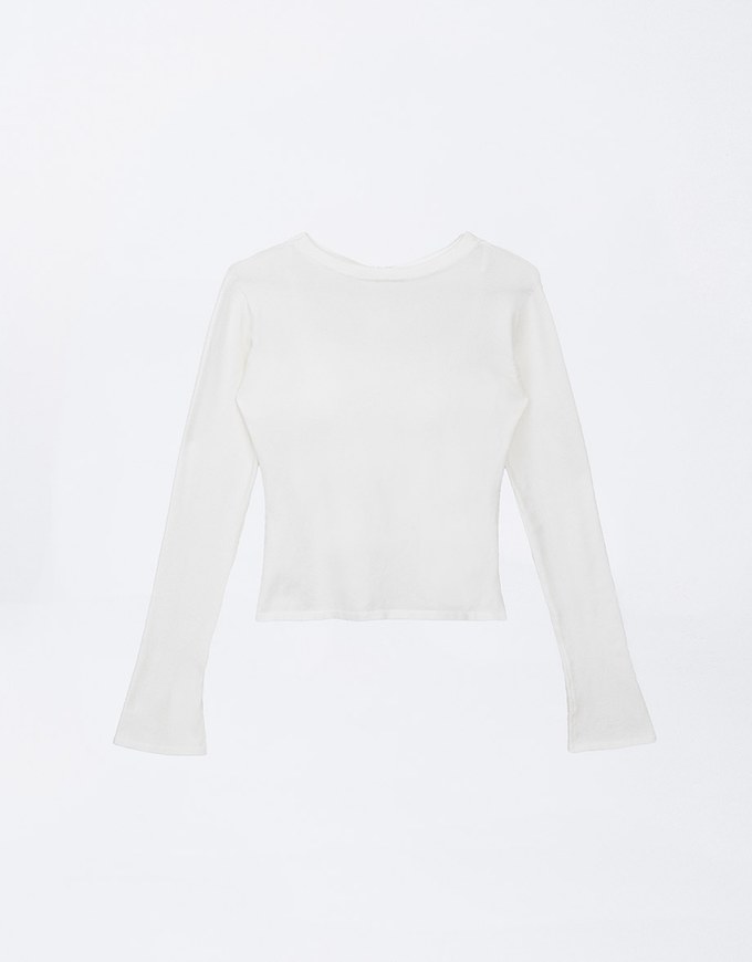 Long Sleeve Hollow Out Low Back Knit Padded Top