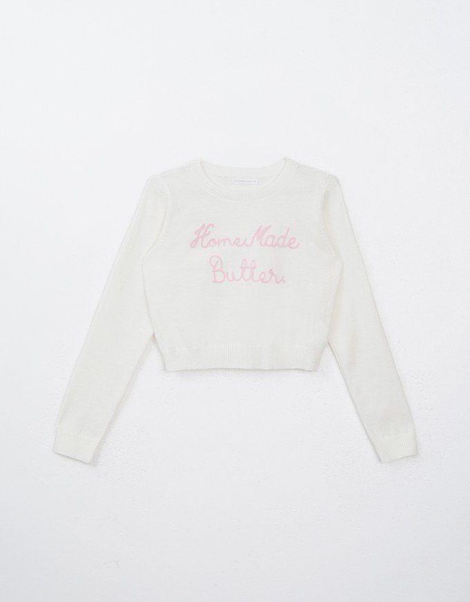 Long Sleeve Letter Printed Crew Neck Knitted Top