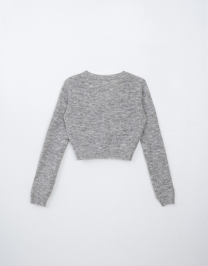 Long Sleeve V Neck Knitted Cropped Top