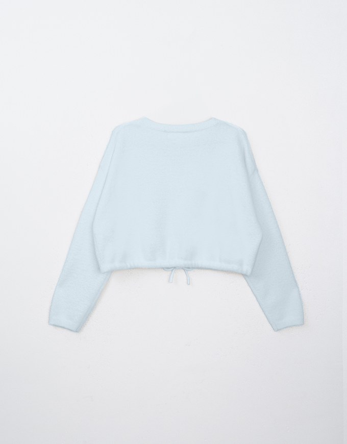 Long Sleeve V Neck Drawstring Knitted Top