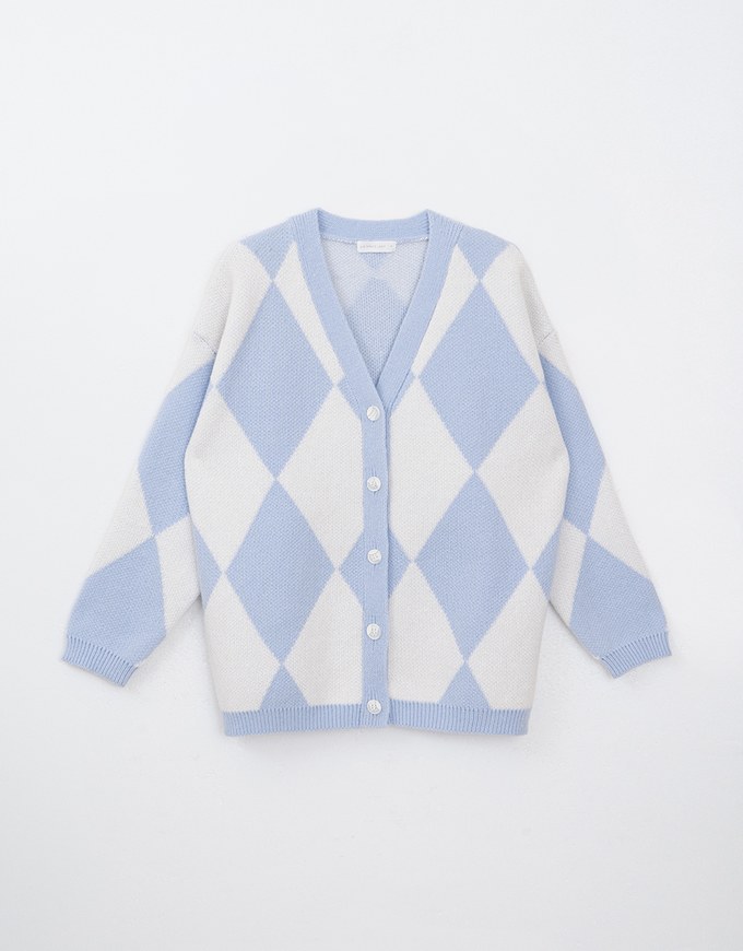 Argyle Printed Button Up Knitted Cardigan