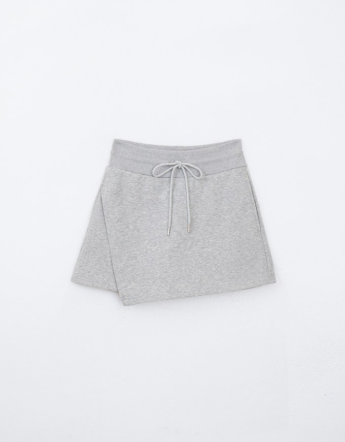 Asymmetrical Drawstring Cotton Skirt