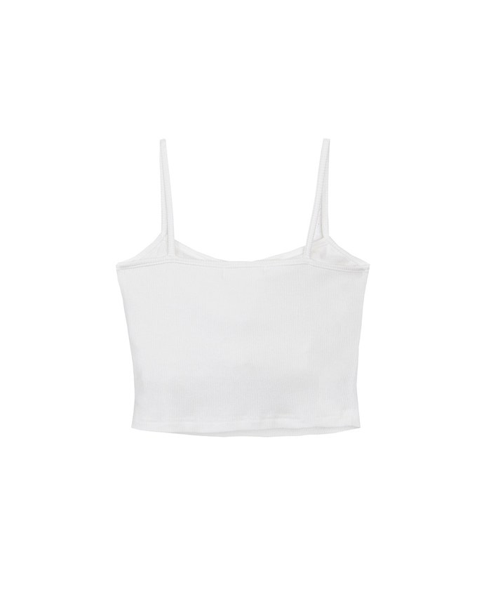 Cherry Graphic Embroidery  Ribbed Cami Padded Bra Top