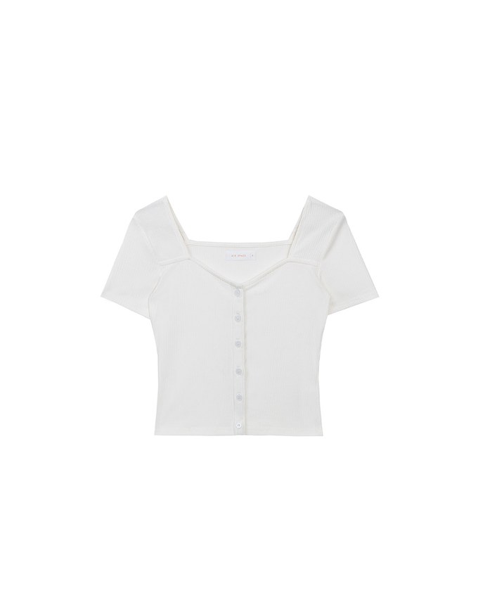 Classic Square Neck Button Up Ribbed Top