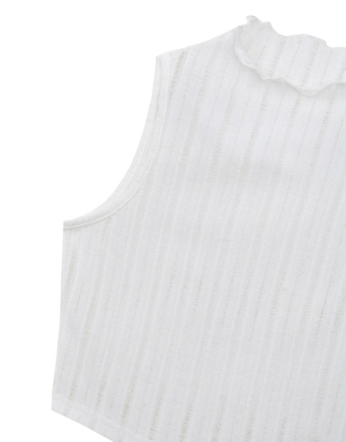 Sheer Half Turtleneck Sleeveless Striped Knit Tank Top