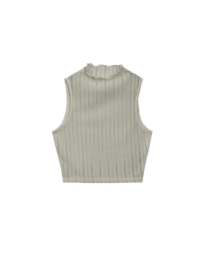 Sheer Half Turtleneck Sleeveless Striped Knit Tank Top