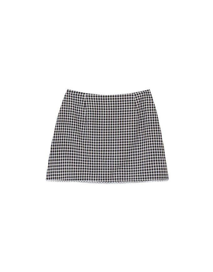 Classic Checkered Lace Hem Mini Skirt