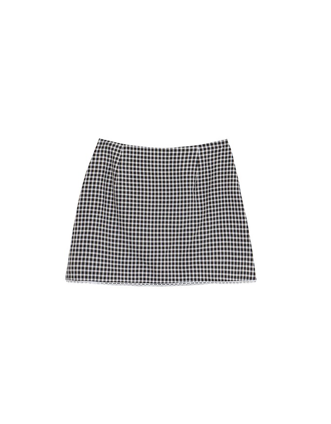 Classic Checkered Lace Hem Mini Skirt