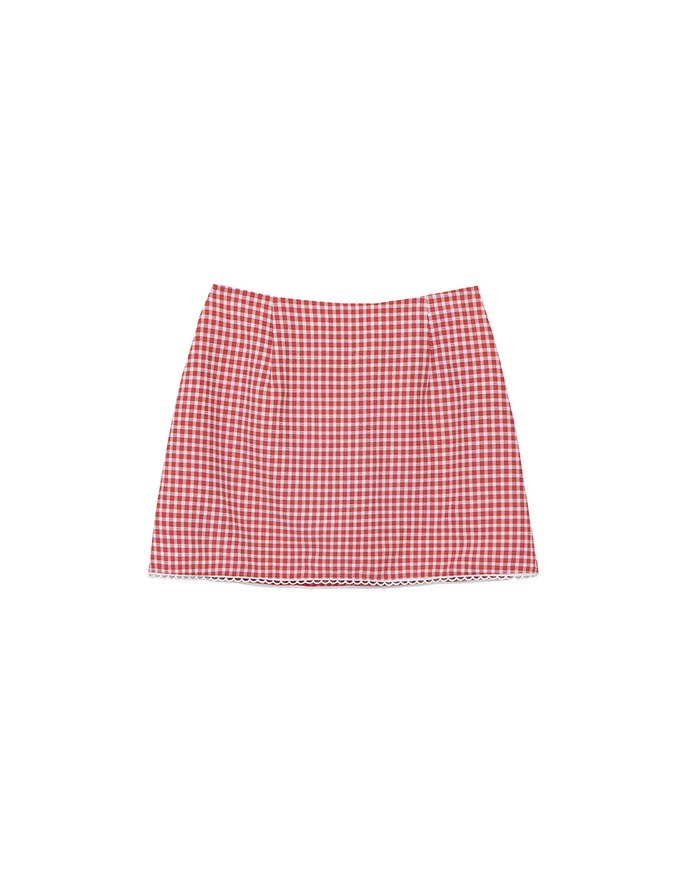 Classic Checkered Lace Hem Mini Skirt