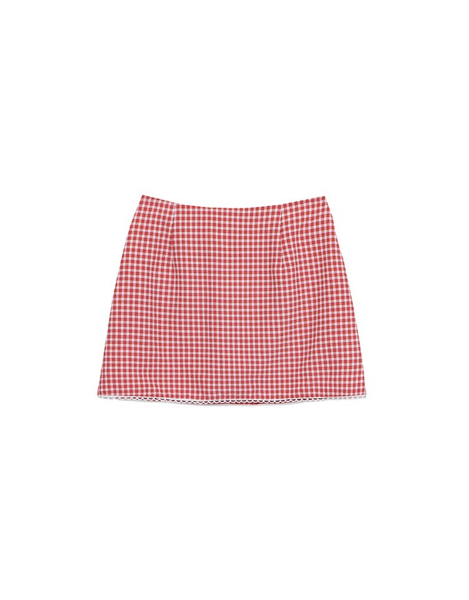 Classic Checkered Lace Hem Mini Skirt