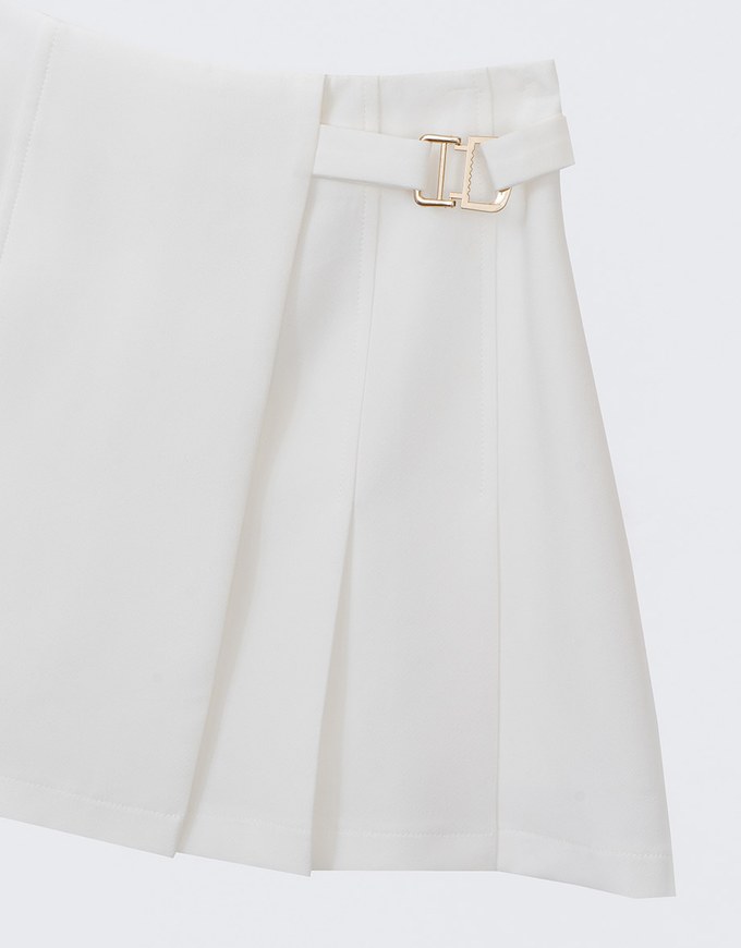 Short Pleated Mini Skirt With Gold Buckle Detail