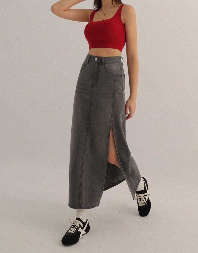 【Den!m LITE】Lightweight Soft Denim Slit Maxi Skirt