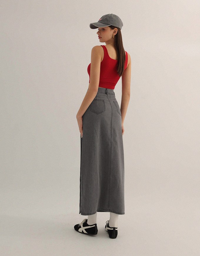 【Den!m LITE】Lightweight Soft Denim Slit Maxi Skirt