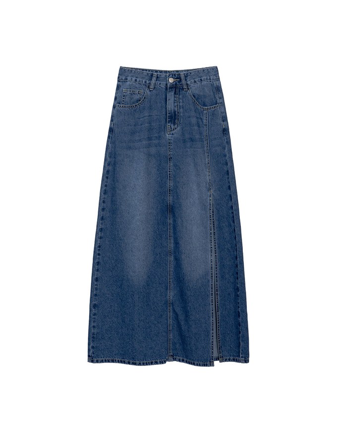 【Den!m LITE】Lightweight Soft Denim Slit Maxi Skirt