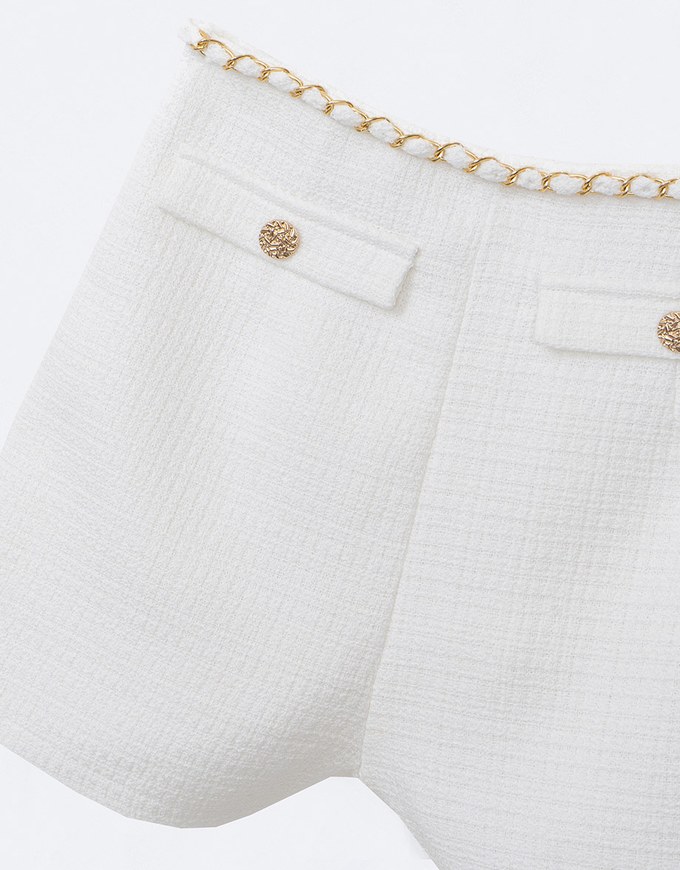 Tweed Knitted Shorts With Gold Chain Details