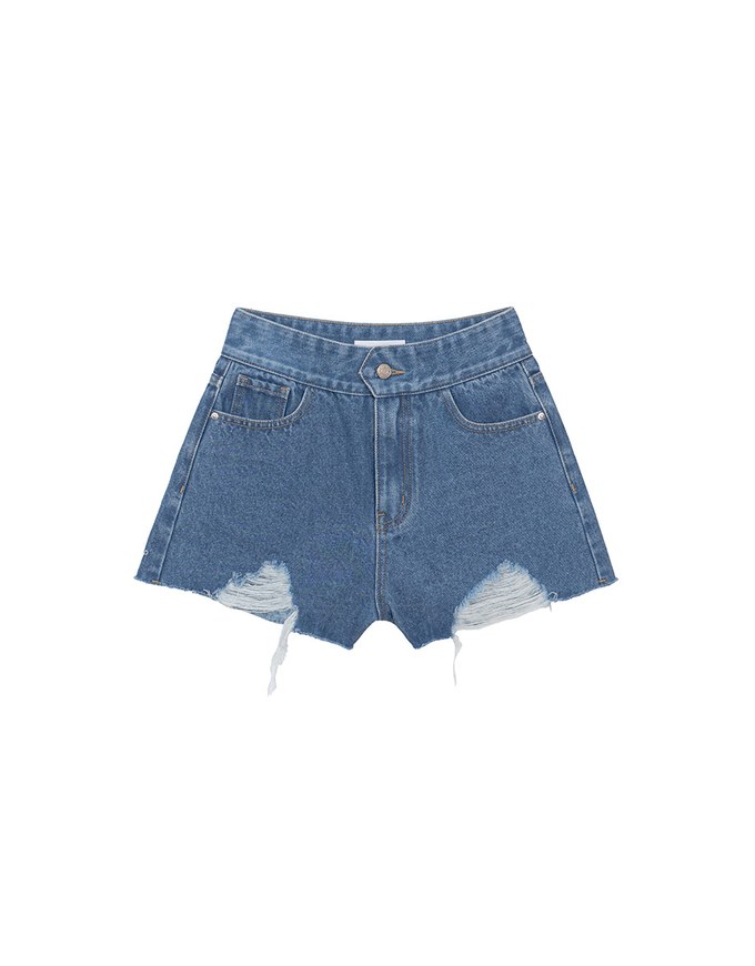 Distressed Frayed Hem Jeans Denim Shorts With Pockets