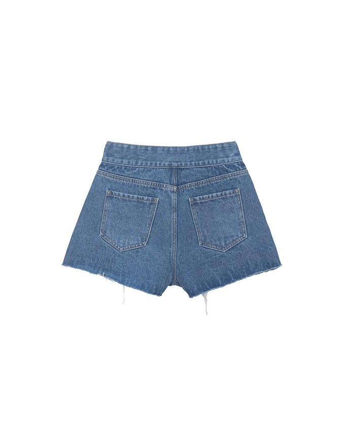 Distressed Frayed Hem Jeans Denim Shorts With Pockets