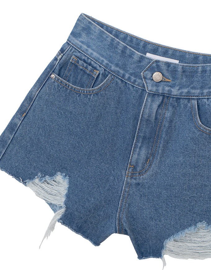 Distressed Frayed Hem Jeans Denim Shorts With Pockets