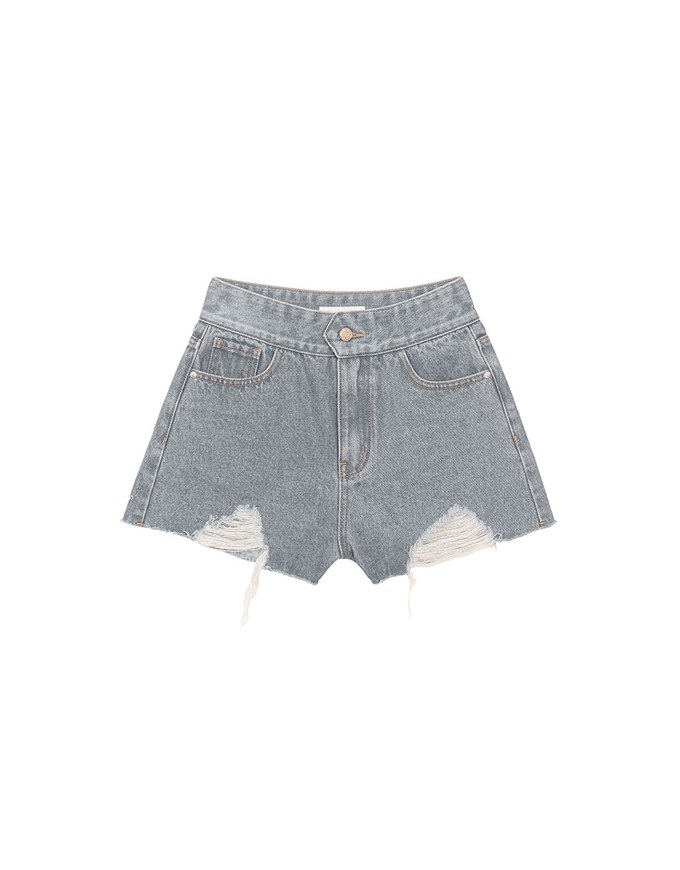 Distressed Frayed Hem Jeans Denim Shorts With Pockets