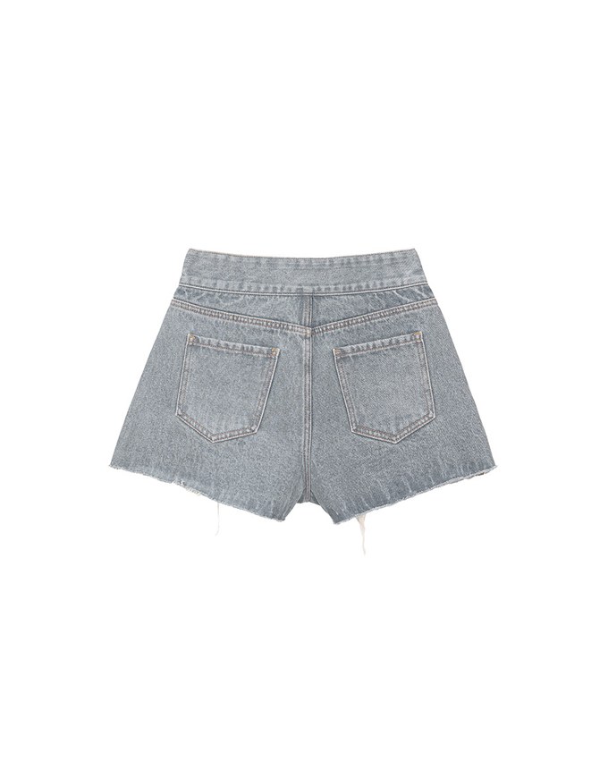 Distressed Frayed Hem Jeans Denim Shorts With Pockets