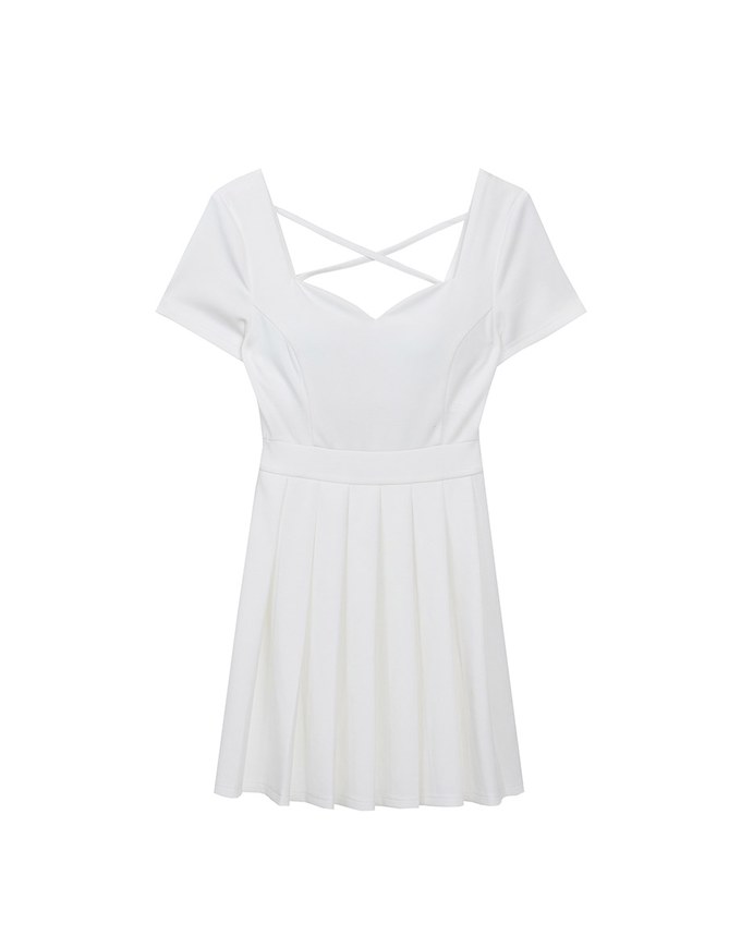 AIRY HOURGLASS Pleated Mini Dress With Strappy Cross Back Detail