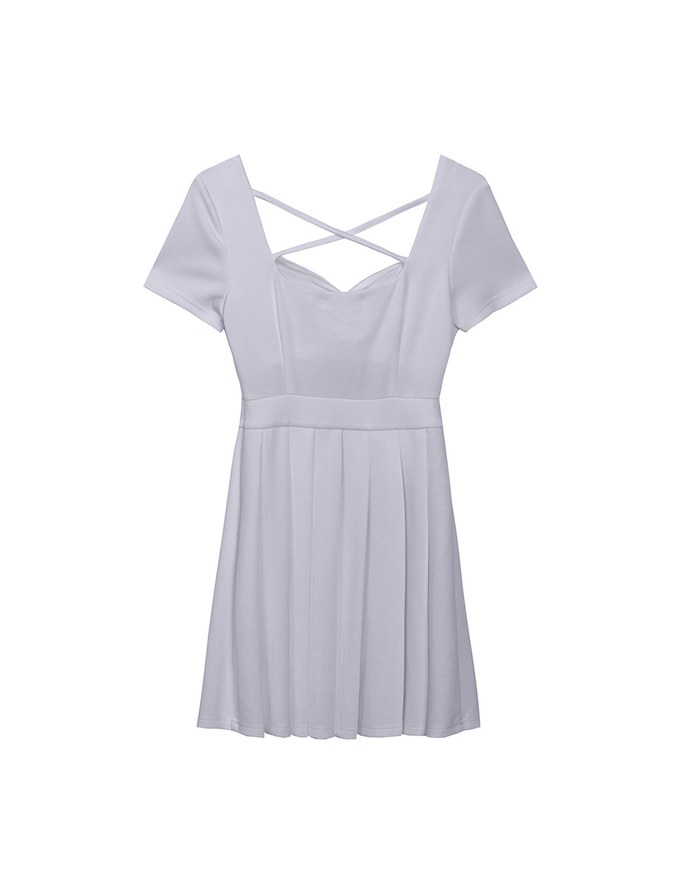 AIRY HOURGLASS Pleated Mini Dress With Strappy Cross Back Detail