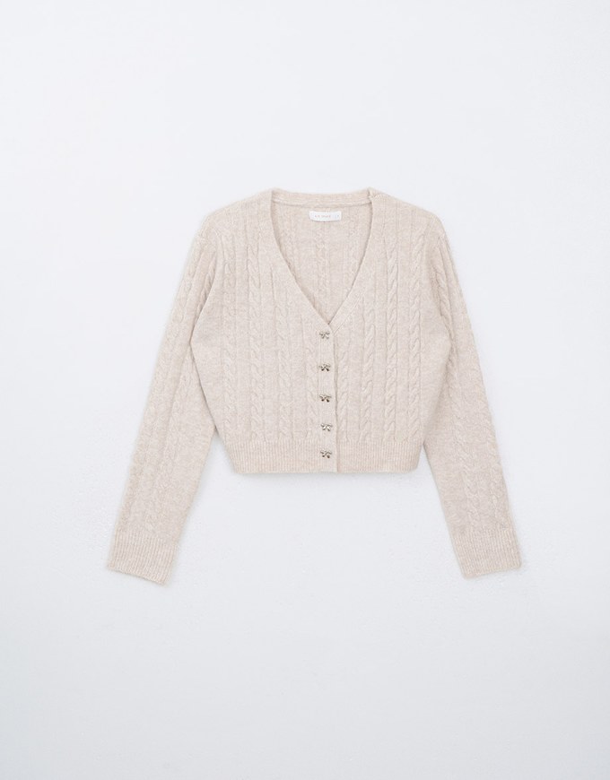 Bow-Knot Buttoned Cable Knit Cardigan