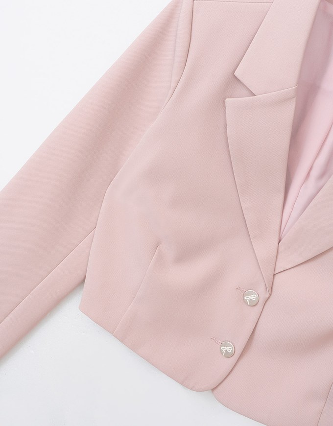 Solid Cropped Blazer with Shoulder Pads