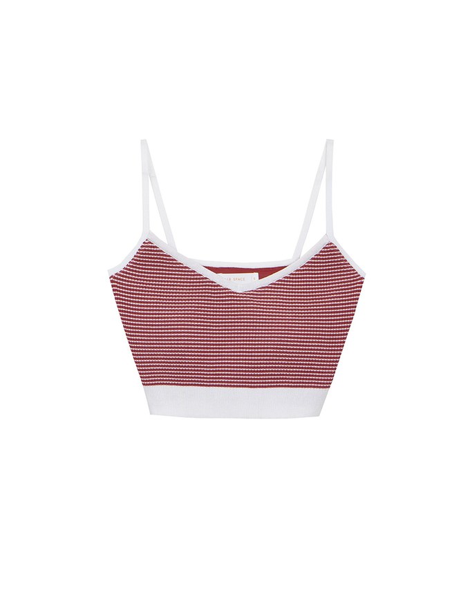 Contrast Trim Striped Knit Padded Cami Top